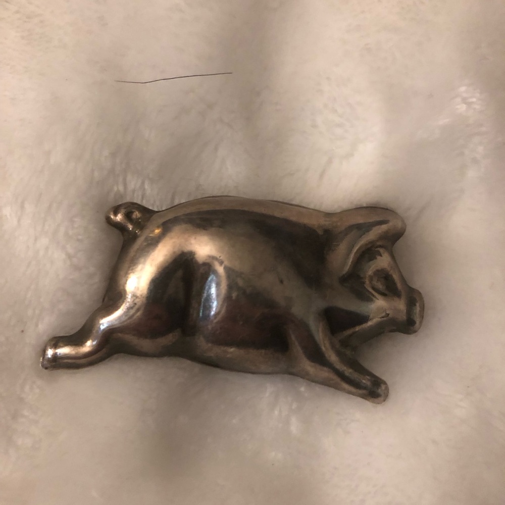 Vintage 925 sterling silver taxco Mexico Tc-168 Metal Pig pin and pendant